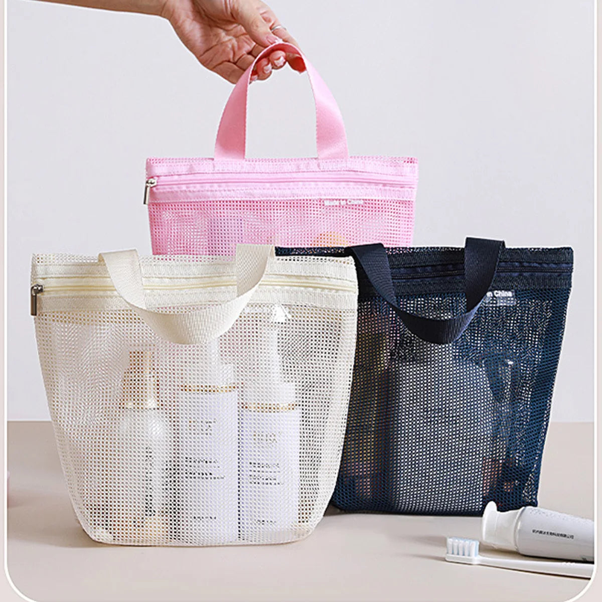  1PCS Travel Portable Mesh Cosmetic Toiletry Tote Bags Skin Care Product Organizer Travel Washing Bath Accessories Bags Peaceful Pleasures Health and Wellness