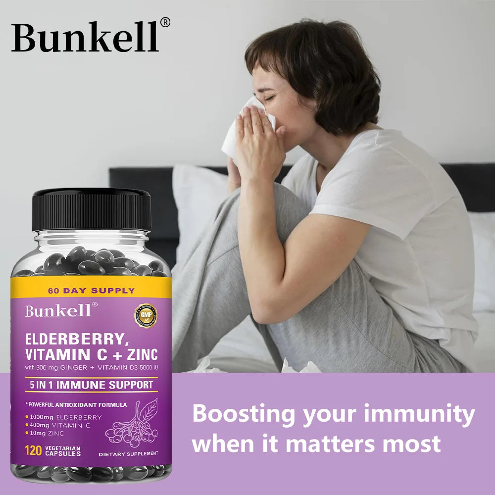 Elderberry Immune Support Capsules 1000MG with Vitamin C Zinc & Ginger - Antioxidant, Healthy Skin, Energy Boost for Men & Women Peaceful Pleasures Health and Wellness