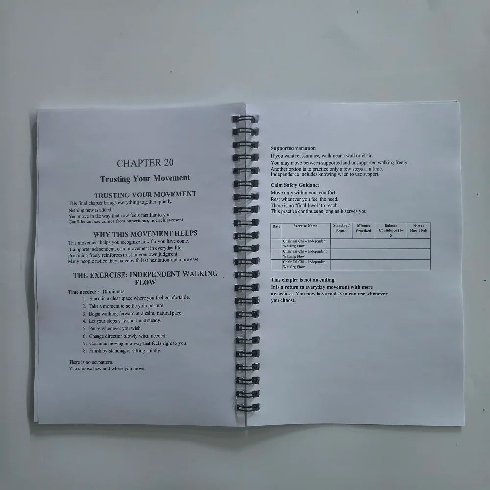 Seated Tai Chi Practice Book Seniors Beginners Spiral-bound Martial