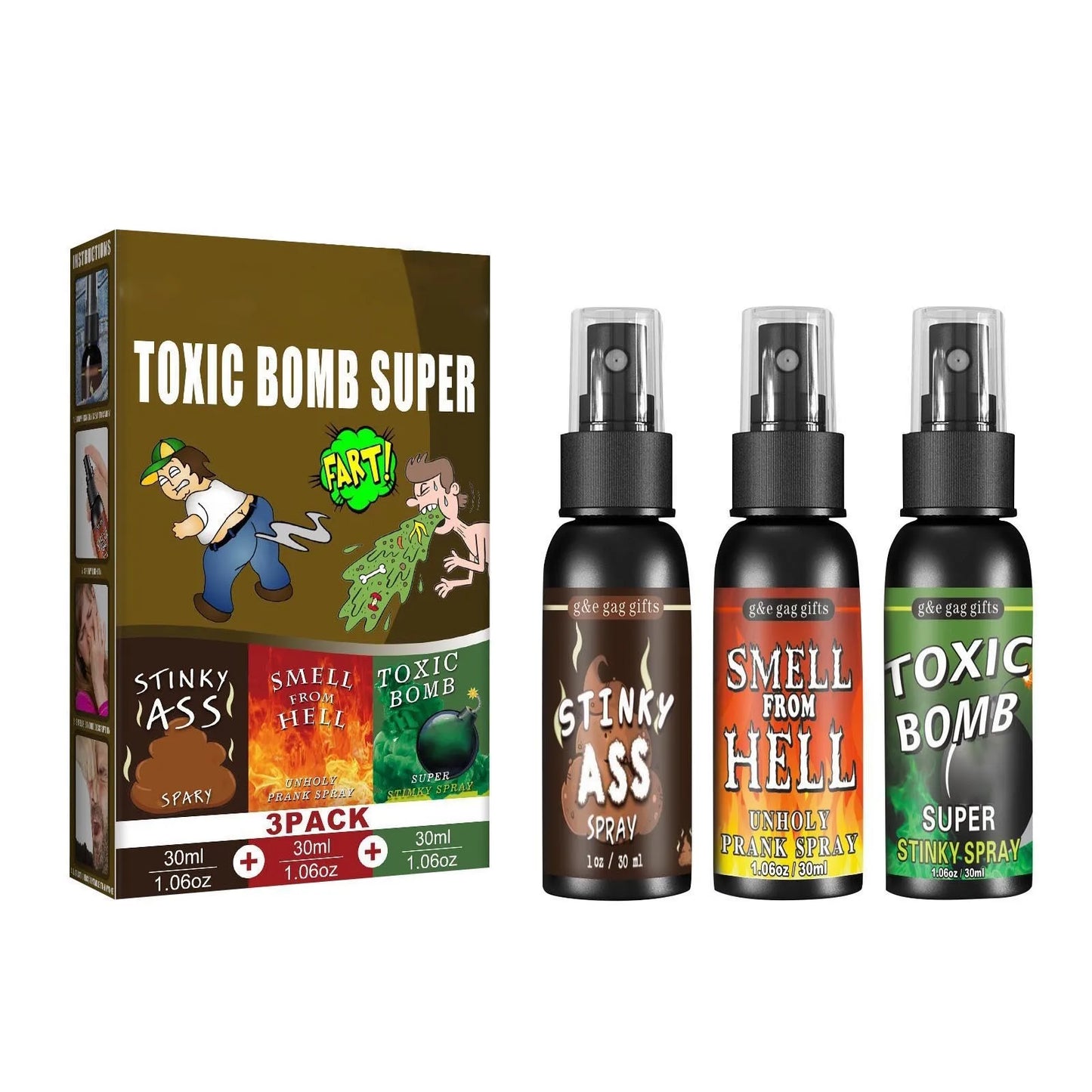 30ml Poop Spray Creative Liquid Fart Gag Prank Joke Spray Funny Toy Non-Toxic Stink Bombs Extra Strong Smelly Stinky Gas Spray Peaceful Pleasures Health and Wellness 3PCS