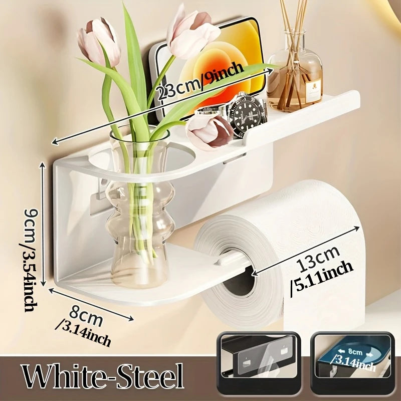Wall-Mounted Toilet Paper Holder with Shelf & Drawer