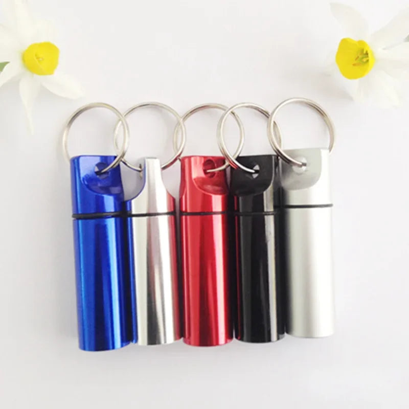 Aluminum Waterproof Pill Box Cases with Sealed Storage, Flat Head, Round Alloy Cartridge and Keychain for Vitamin Fish Oils Peaceful Pleasures Health and Wellness