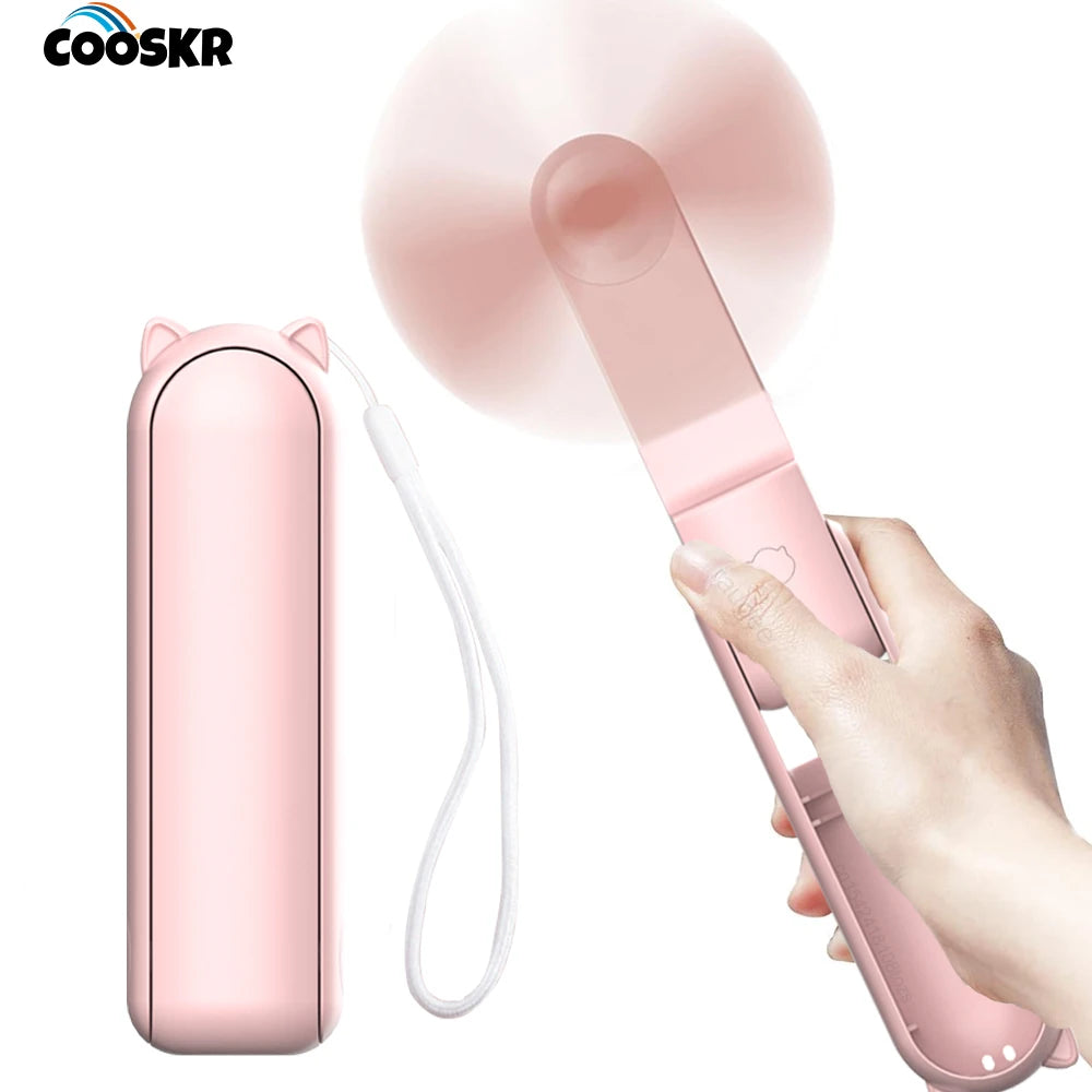 Portable Fan 2000mAh USB Rechargeable 3 Speed Mini Handheld Foldable Fan Hand Held Small Pocket Travel Fan with Handy Power Bank Peaceful Pleasures Health and Wellness