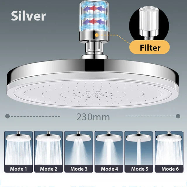 6-Mode High Pressure Rainfall Shower Head with Filter – Chrome