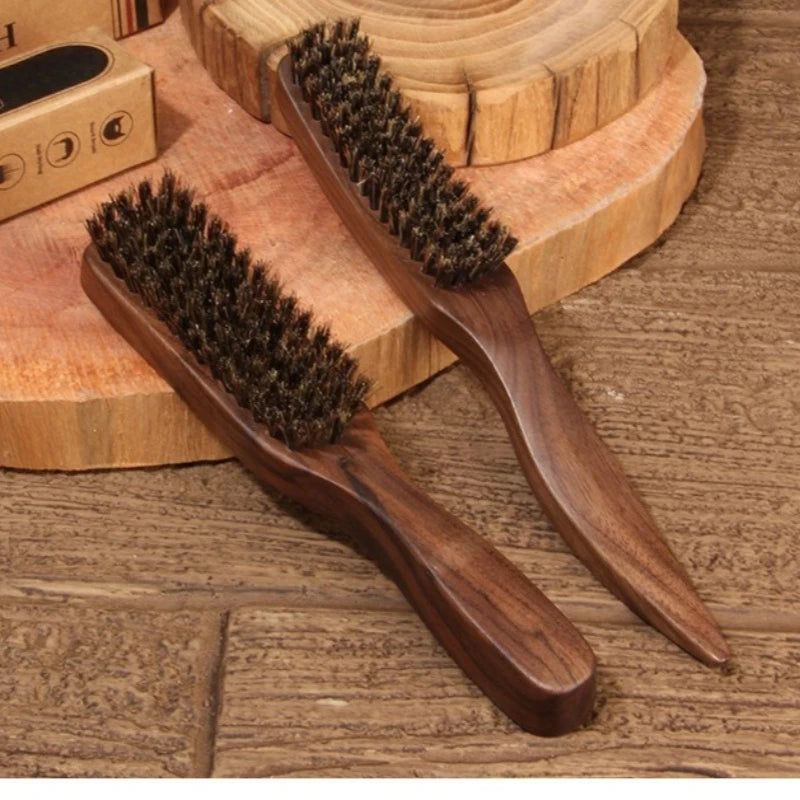 Wood Handle Boar Bristle Beard Brush Shaving Tool Hair Brush Wooden Curved Men Beard Shaving Brush Hair Stylist Mustache Brushes Peaceful Pleasures Health and Wellness