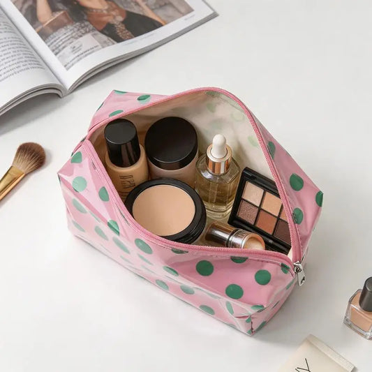 Polka Dot PVC Cosmetic Bag – Waterproof Travel Toiletry Organizer Cosmetic Travel Bag Oasis Select