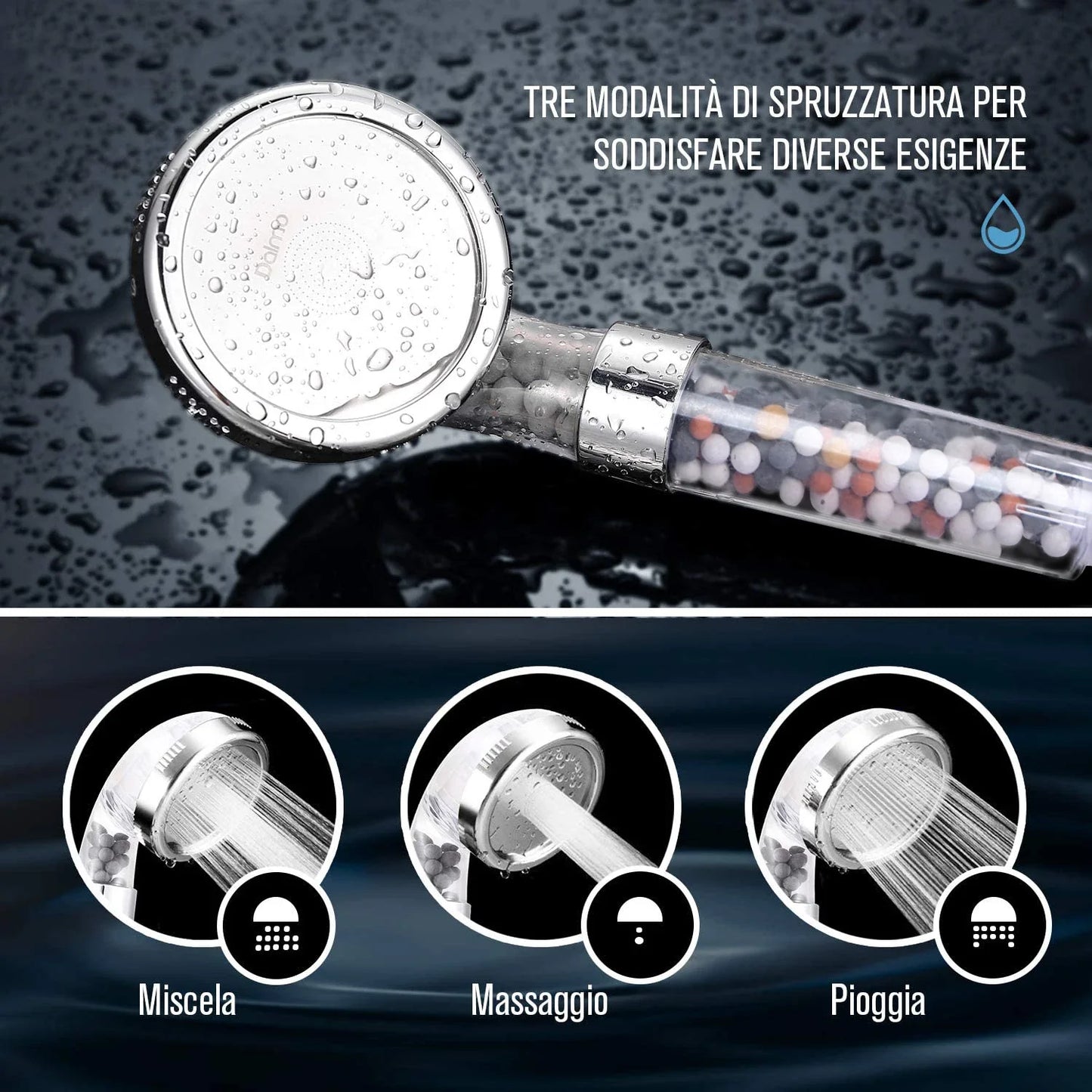 3-Mode High-Pressure Water-Saving SPA Shower Head with Filter
