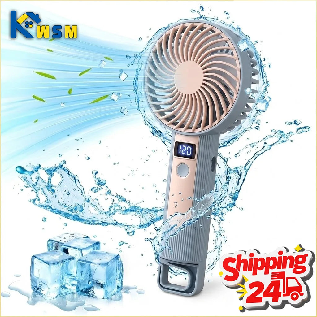 2-in-1 Digital Handheld & Desktop USB Rechargeable Portable Fan