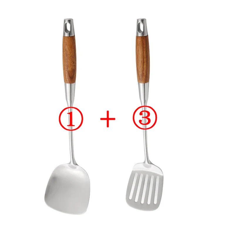 4-Piece Stainless Steel Cooking Utensil Set – Rosewood Handle