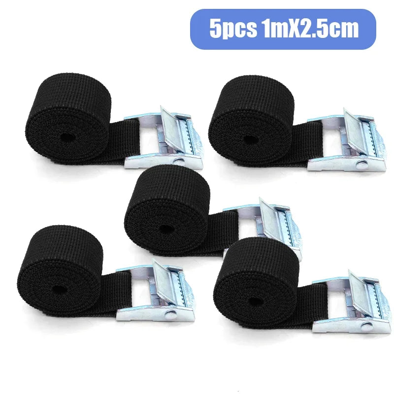1M Buckle Tie-Down Belt Cargo Straps for Car Motorcycle Bike with Metal Buckle Tow Rope Strong Ratchet Belt for Luggage Peaceful Pleasures Health and Wellness 5pcs Black 1m