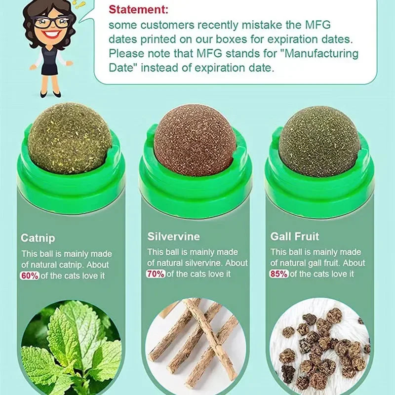 Catnip Wall Stick-On Ball Toy – Natural Cat Grass Treat & Dental Cat Catnip Toy Peaceful Pleasures Health and Wellness