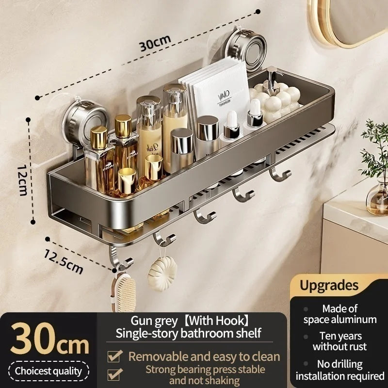 No-Drill Suction Cup Bathroom Shelf Wall Organizer Rack