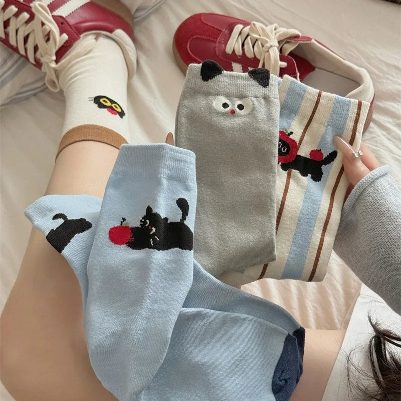 Socks For Women Cute New Novelties Fashion Cotton Breathable Funny Socks Female Casual Long Preppy Style Cartoon Socks Striped Peaceful Pleasures Health and Wellness