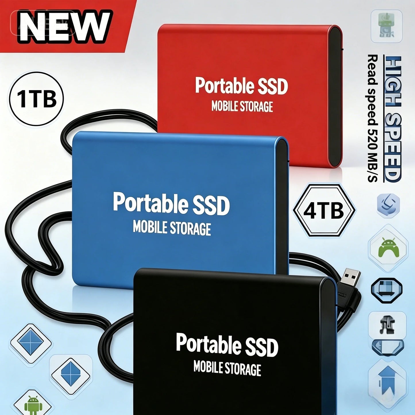 EOENKK Portable External SSD USB 3.2 Type-C Fast Transfer Drive