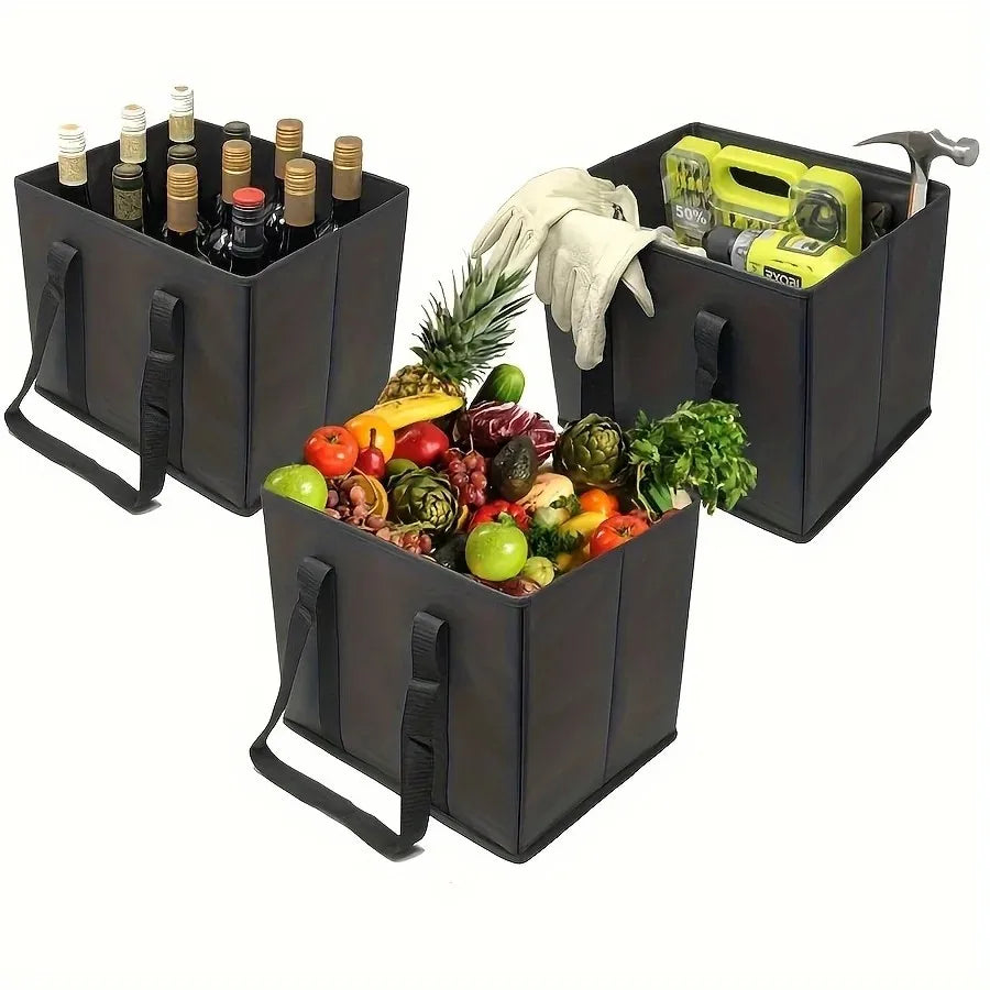Reusable Grocery Bags, Shopping Bags for groceries, Utility Tote with Handles and Hard Bottom, Foldable Shopping Cart Organizer Peaceful Pleasures Health and Wellness 3pcs