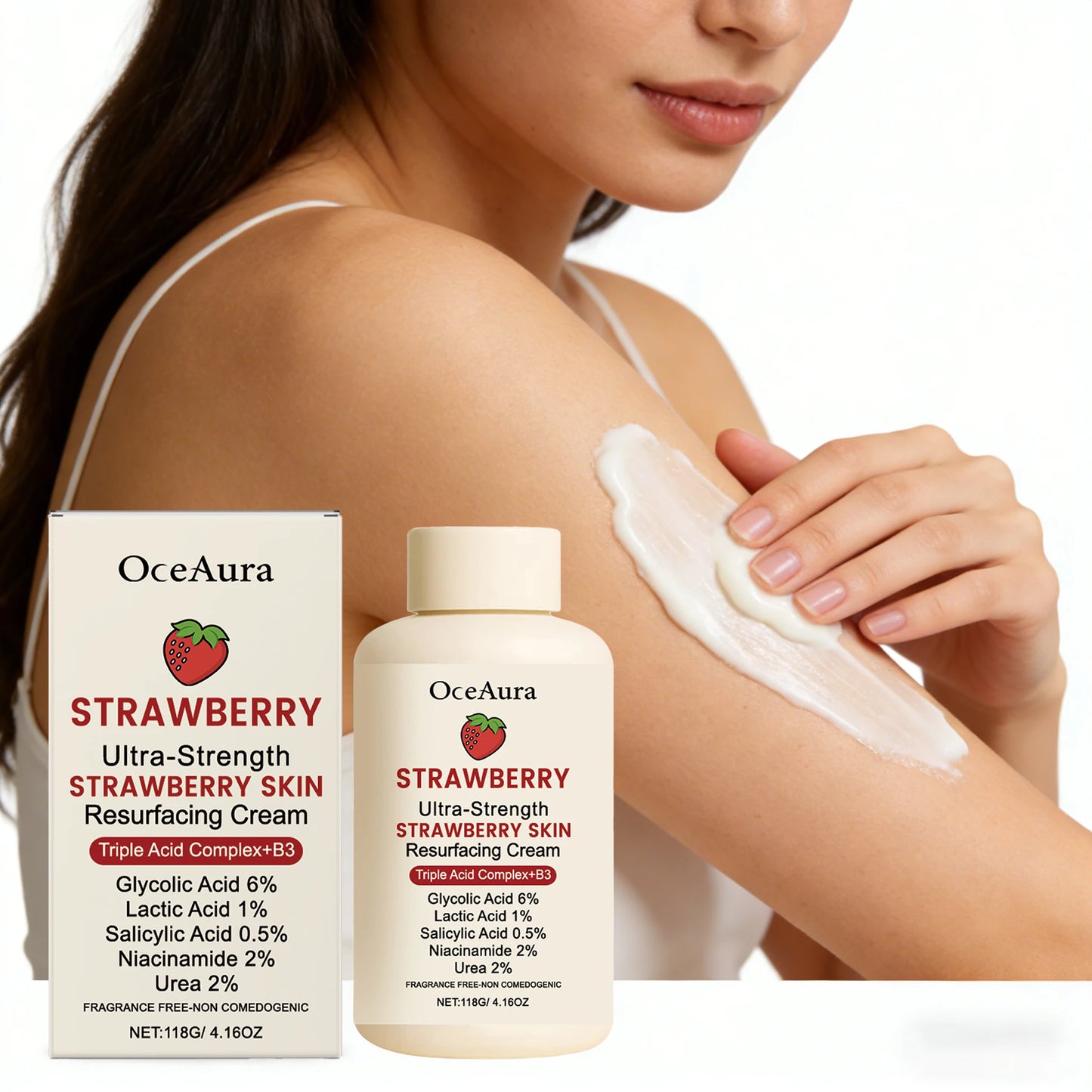 OceAura Strawberry Body Cream | Lightweight Moisturizer 118g
