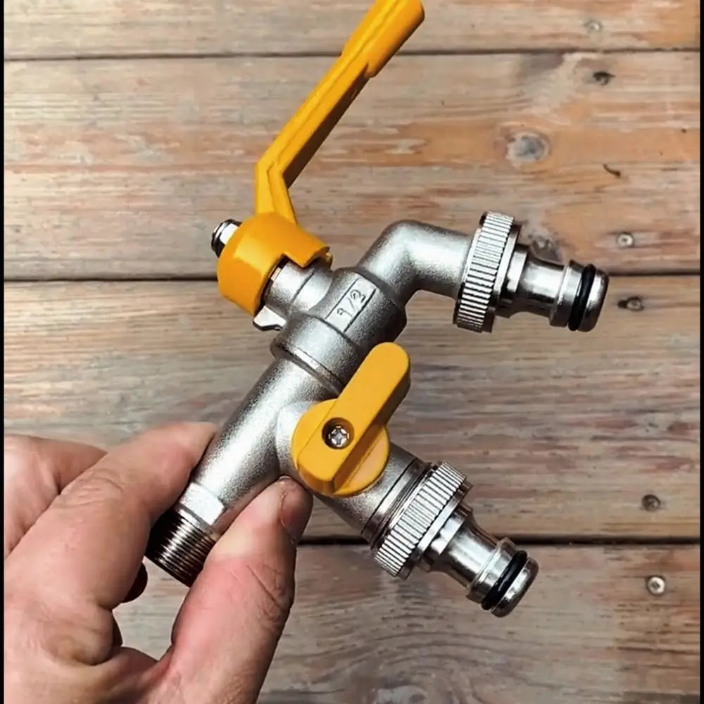2-Way Garden Hose Faucet Adapter | Wall-Mount Brass Tap Splitter