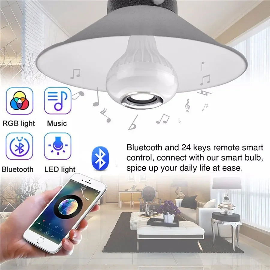 12W E27 Bluetooth Speaker RGB LED Bulb with Remote Control