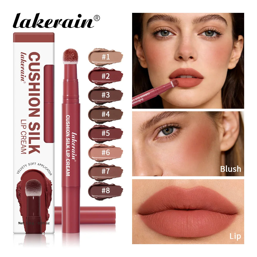 Lakerain 2-in-1 Lip Cream Powder Blusher Air Cushion Brush Design Deep Hydration Long-lasting Non Fading Lipstick Powder Blusher Peaceful Pleasures Health and Wellness