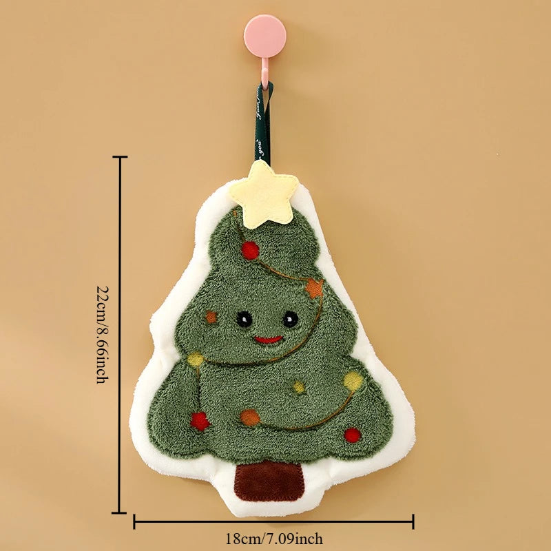 Christmas Style Hanging Kitchen and Bathroom Hand Towel Home Absorbent Quick Drying Small Towel Creative Cloth Peaceful Pleasures Health and Wellness Christmas tree