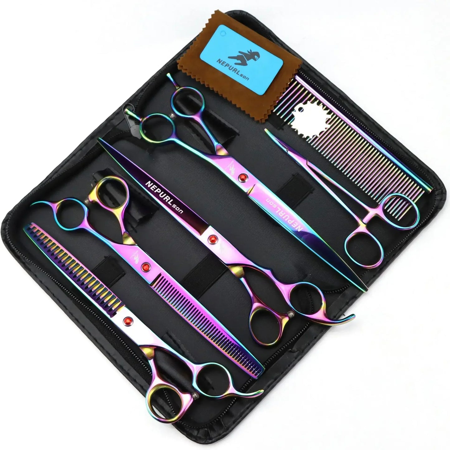 8.0 Inch Pet Dog Grooming Thinning Cutting Curved Scissors Set Grooming Shears Dogs Scissors Kit 7.5 Inch Big/small Teeth Shears Peaceful Pleasures Health and Wellness Colorful