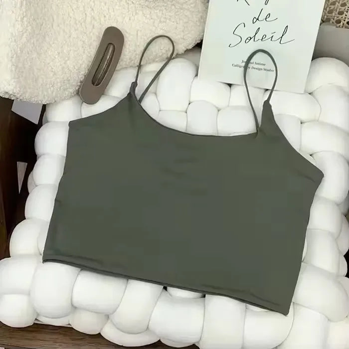 Women Seamless Ice Silk Padded Bra Top Camisole Crop Tank Top for Summer Yoga Workout Lounge Sleepwear Peaceful Pleasures Health and Wellness Green One Size
