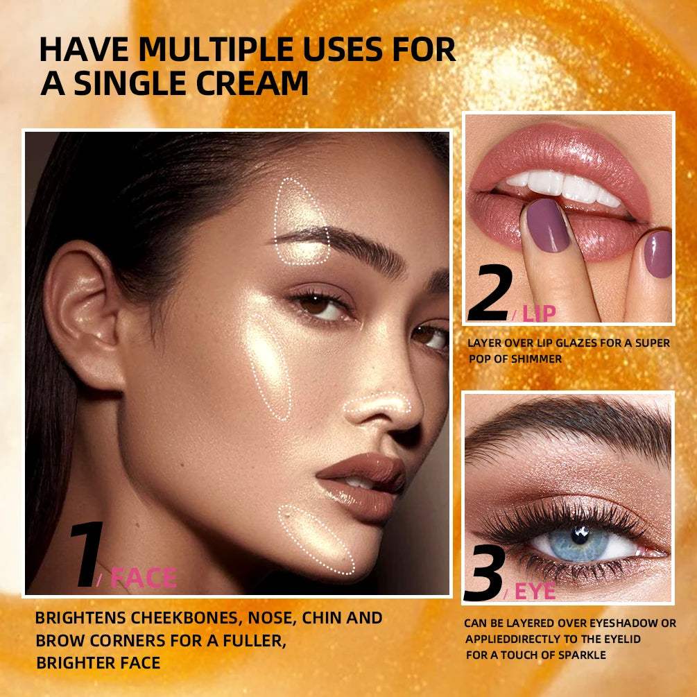 Sparkling Shimmer Highlighter Cream Gel Natural Pearlescent Glitter Face Contour Body Brighten Modify Outline Highlight Makeup Peaceful Pleasures Health and Wellness