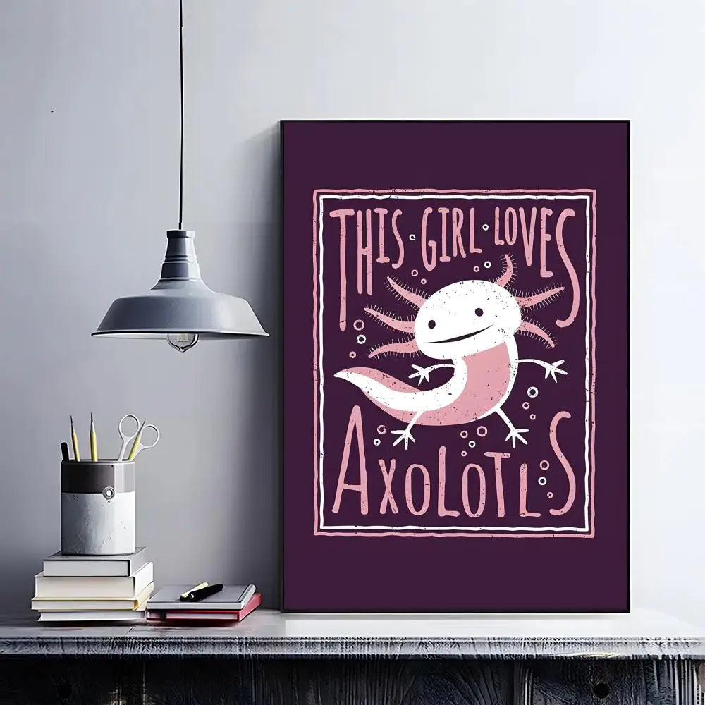 Cute Axolotl Art Poster HD Self Adhesive Waterproof Wall Art Ideal for Home Office Dorm Bedroom Great Gift Peaceful Pleasures Health and Wellness Black12 15X20cmNoframe