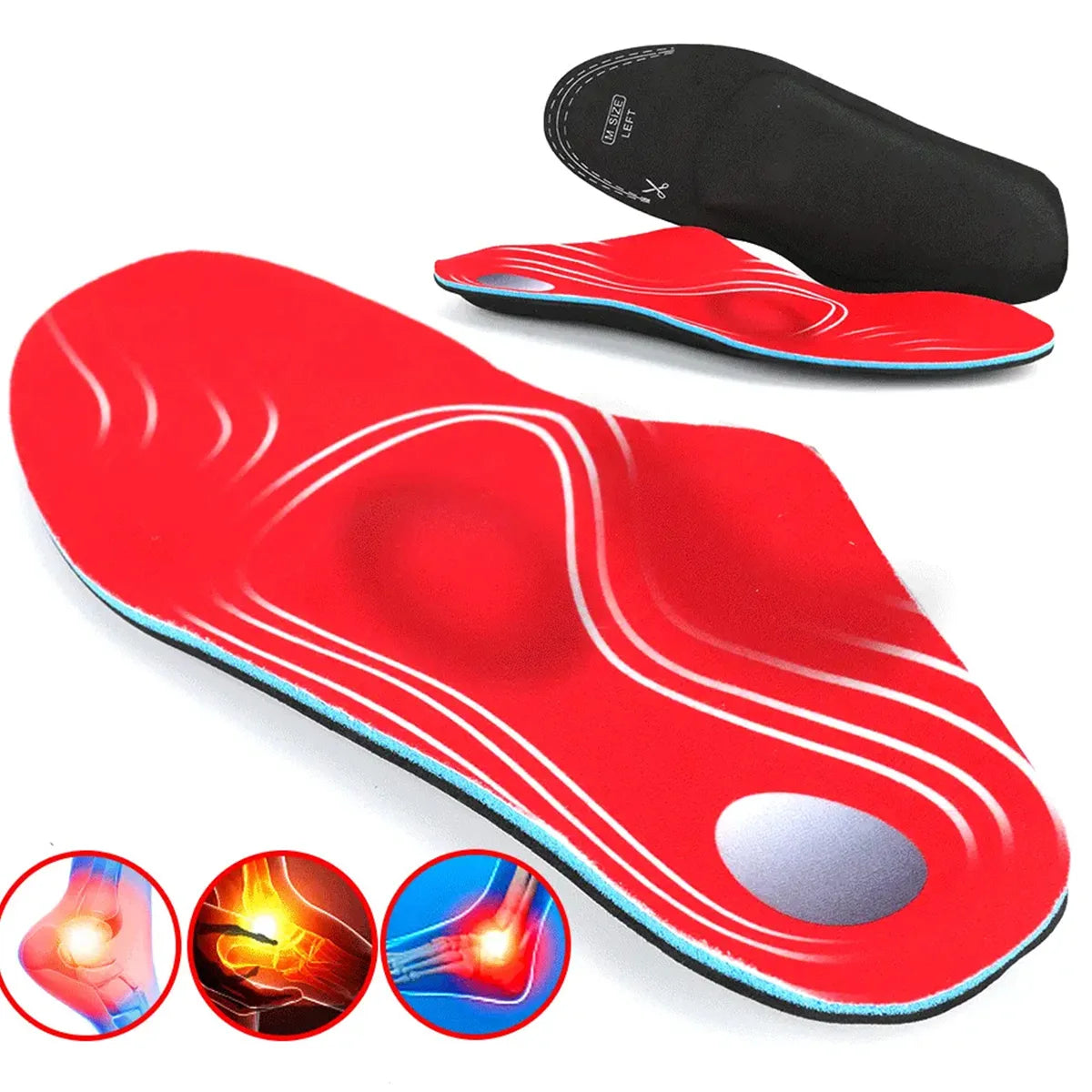 One Pair Foot Arch Massage Insole Orthotic Shoes Insoles Arch Support Inserts Pads Flat Feet Pain Unisex Women Men Peaceful Pleasures Health and Wellness Red XS 34-37