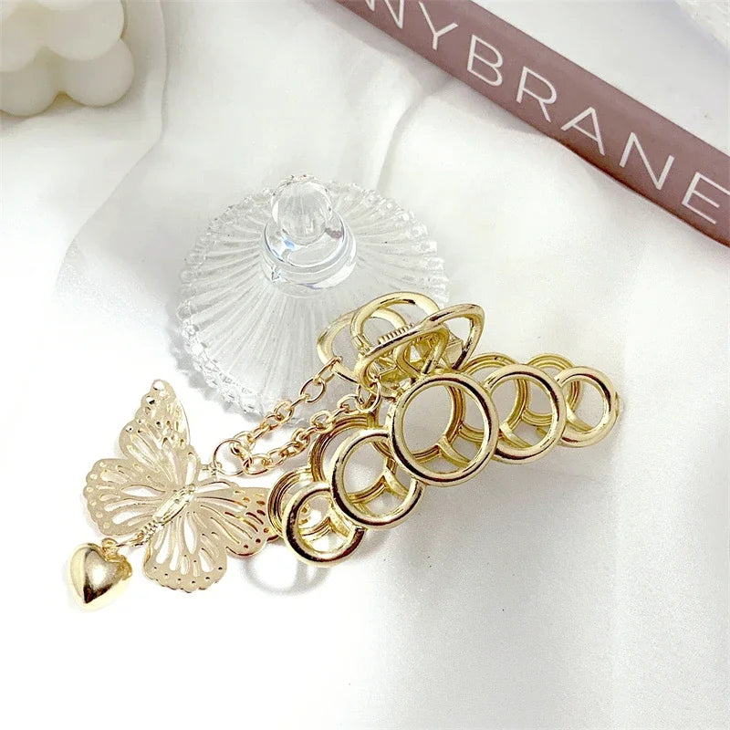 Hollow Butterfly Tassel Hair Clips – Vintage Gold Metal Pins