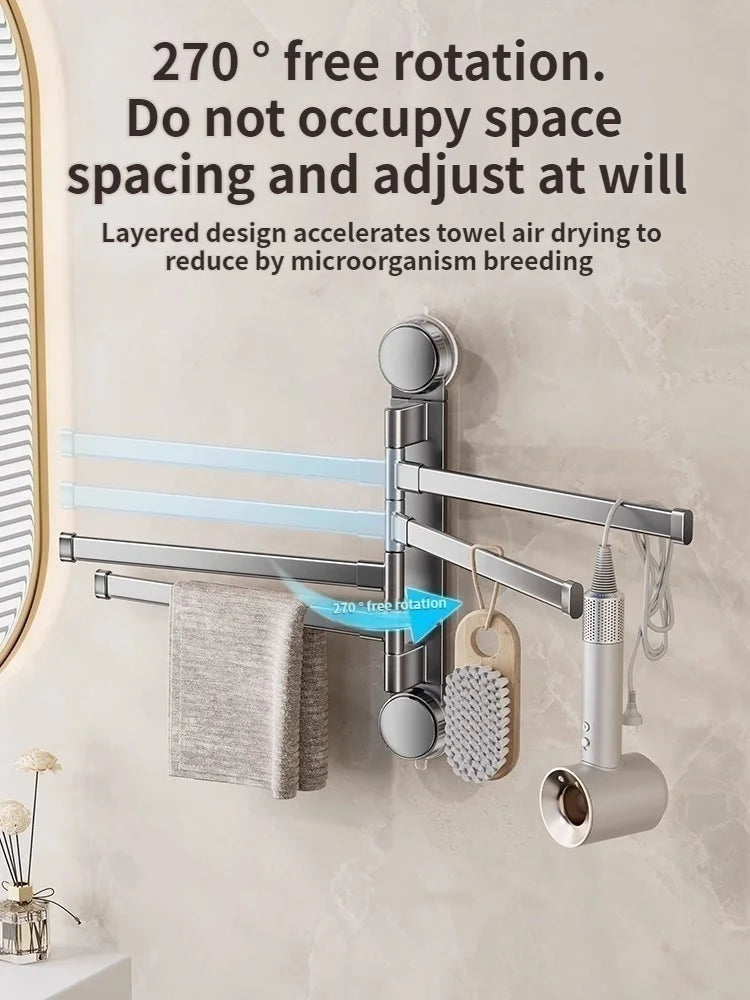 Drill-Free Rotating Double Towel Rack with Suction Cup & Hook
