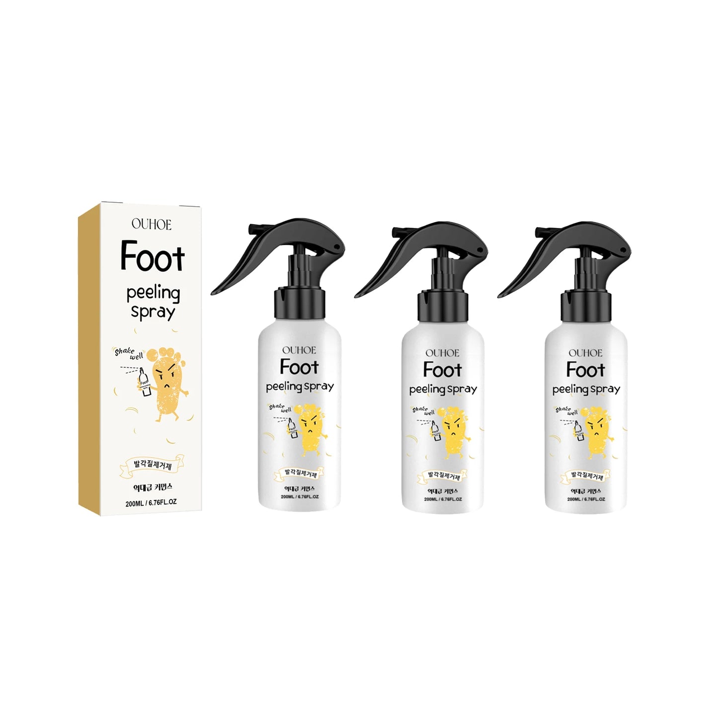 Ouhoe Foot Exfoliating Spray 72H Moisture Lock Callus Softener Anti Dry Crack Repair Odor Control Brightening Foot Care Liquid Peaceful Pleasures Health and Wellness 3pcs