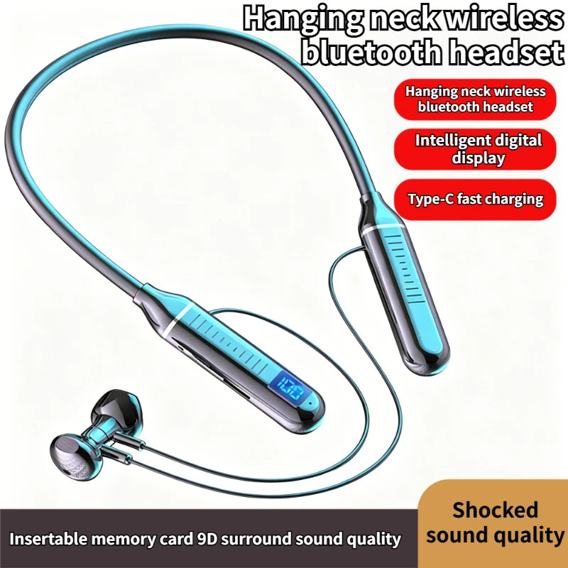 Wireless Bluetooth headset neck-mounted headset game noise reduction digital display LED display ultra-long standby stereo Peaceful Pleasures Health and Wellness