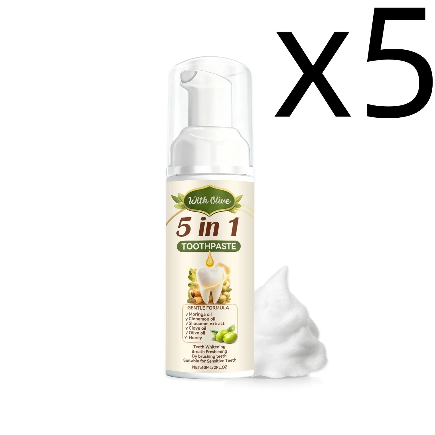 Olive Teeth Clean Toothpaste for Oral Health Peaceful Pleasures Health and Wellness 60ml X 5PCS