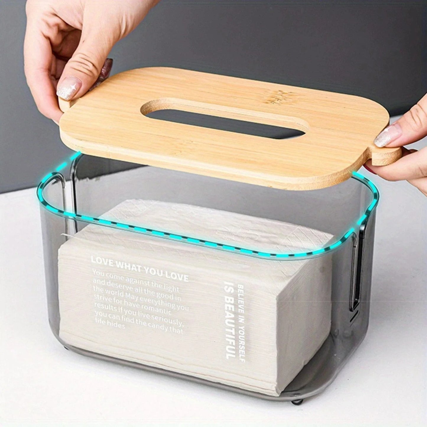 Nordic Minimalist Transparent Tissue Box with Bamboo Lid