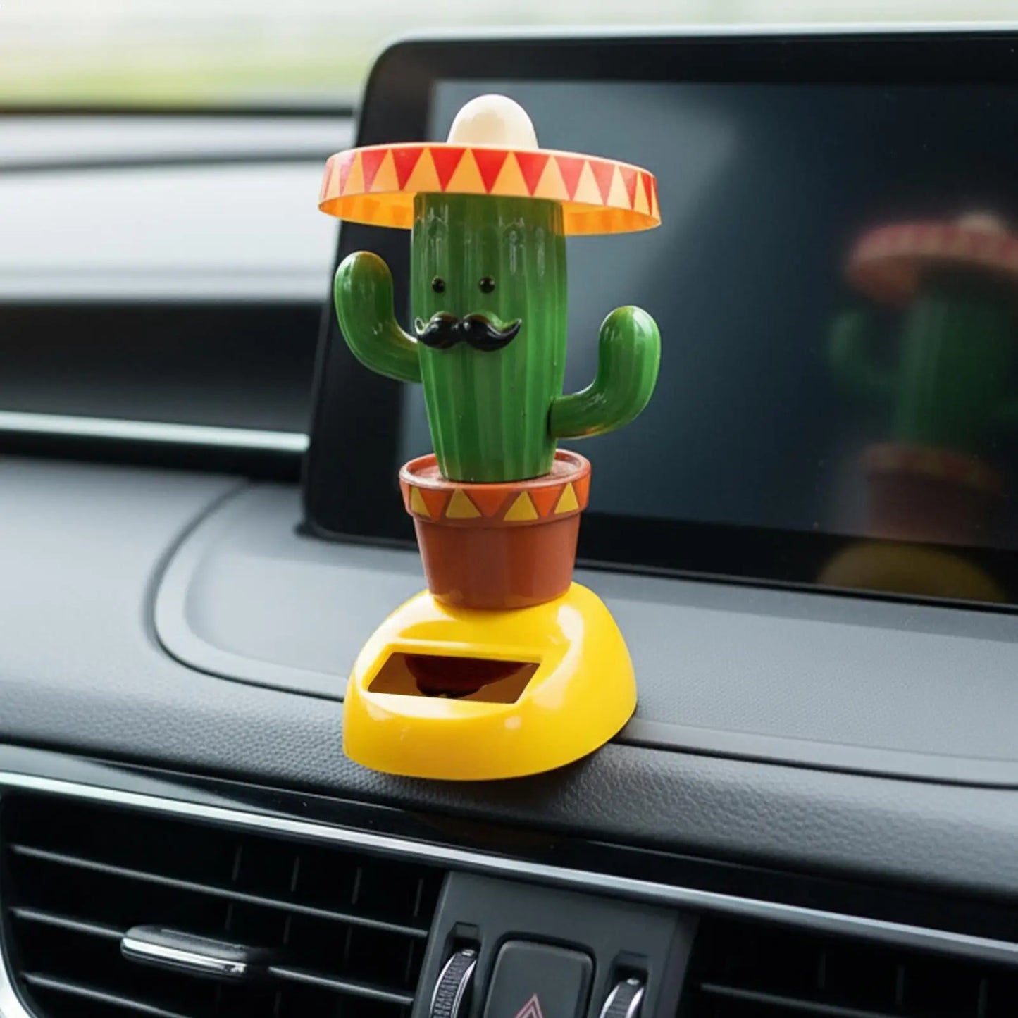 Solar Cactus Bobblehead Car Dashboard Ornament | Funny Gift