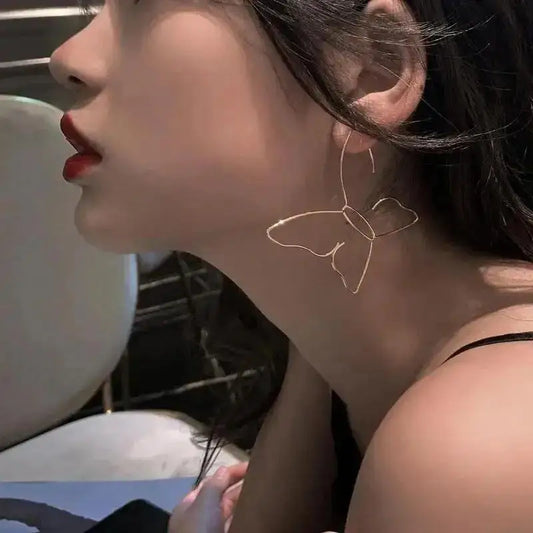 Korean Artsy Butterfly Silhouette Hoop Earrings Women Exaggerated Peaceful Pleasures Health and Wellness