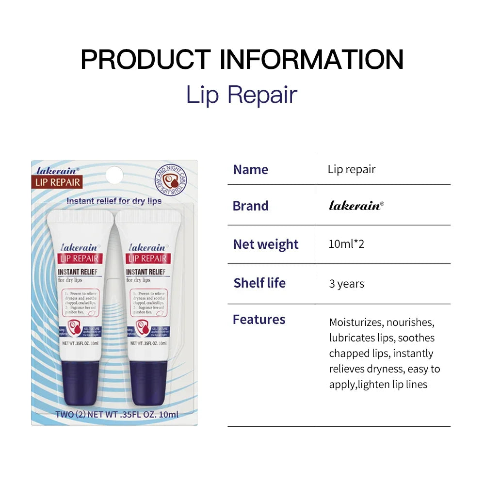 2pcs/Lot Lip Repair Gel Moisturizing Instant Relief For Dry Lips Liquid Lip Balm Paraben Free Lip Care Product Reduce Lips Line Peaceful Pleasures Health and Wellness 1set