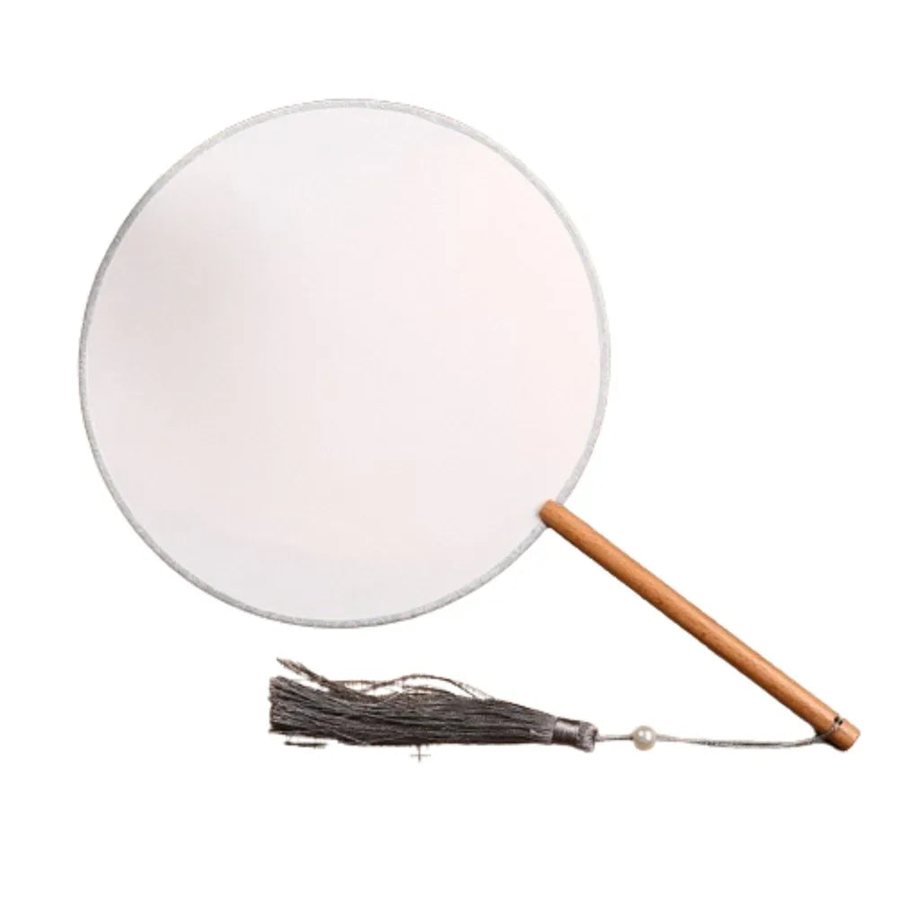 Blank Round Hand Fan – Vintage Wooden Silk DIY Art Fan with Tassel