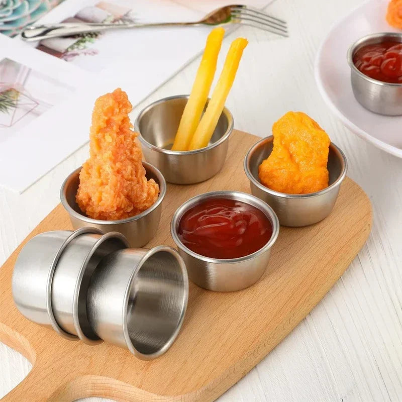 12Pcs set Stainless Steel Mini Round Shape Seasoning Flavor Plate Dipping Dish Tray Jam Dish Snack Nut Fruit Plate Without Lid Peaceful Pleasures Health and Wellness