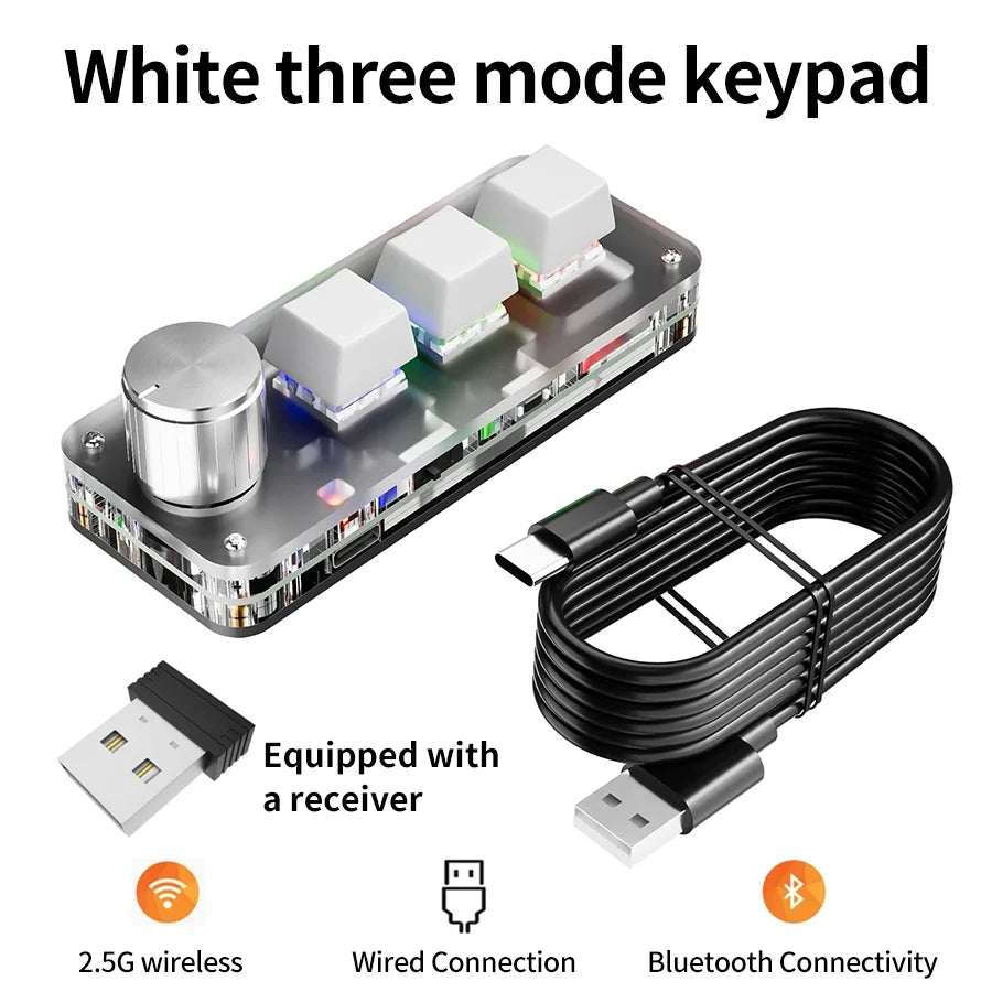 2.4G 3-key Customize Bluetooth Keyboard Macro Knob Copy Paste Shortcut Key E-sports Game Mini Mechanical Hot Plug Mini Keyboard Peaceful Pleasures Health and Wellness 3Mode Wireless Whit