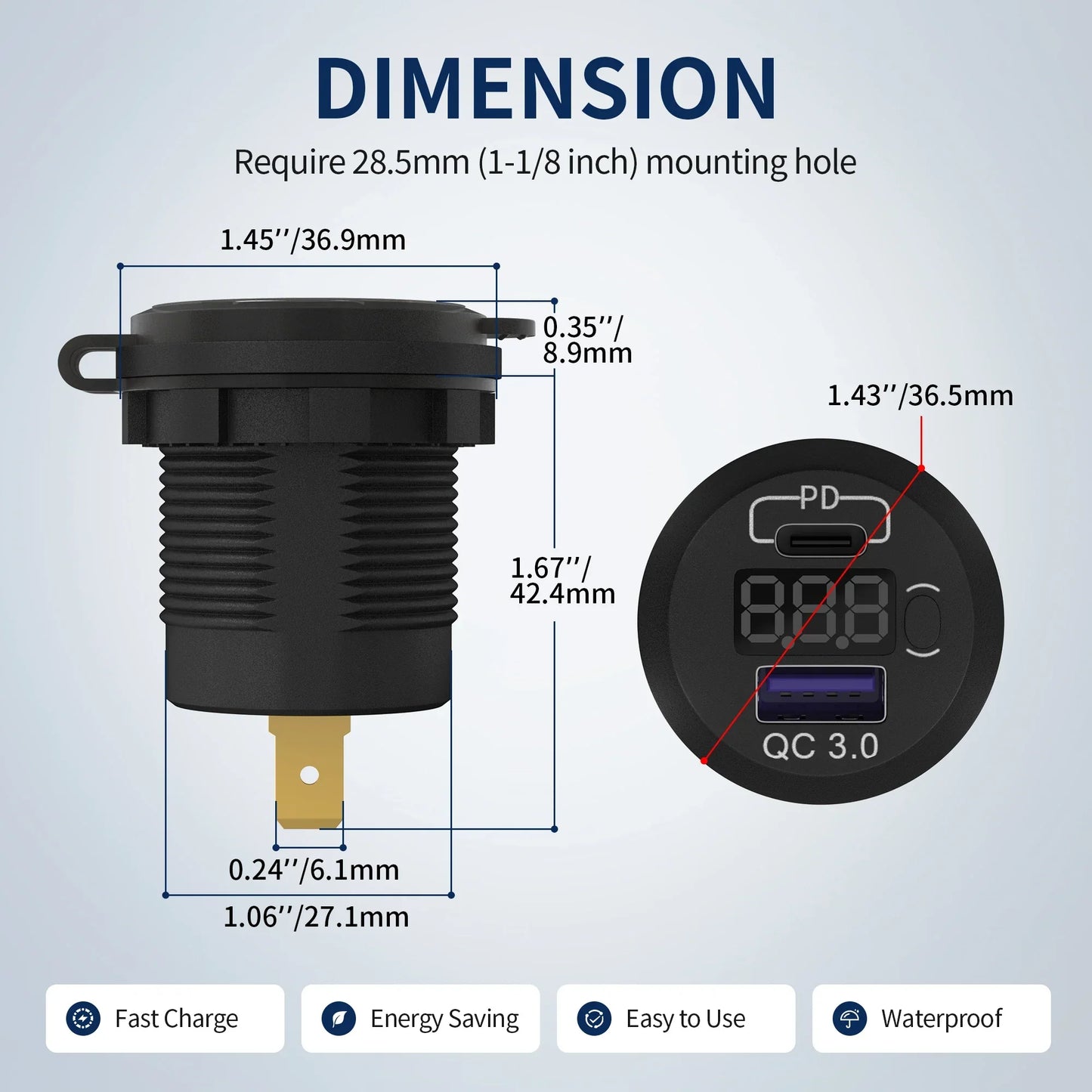 48W Dual USB Car Charger Socket with Voltmeter Peaceful Pleasures Health and Wellness