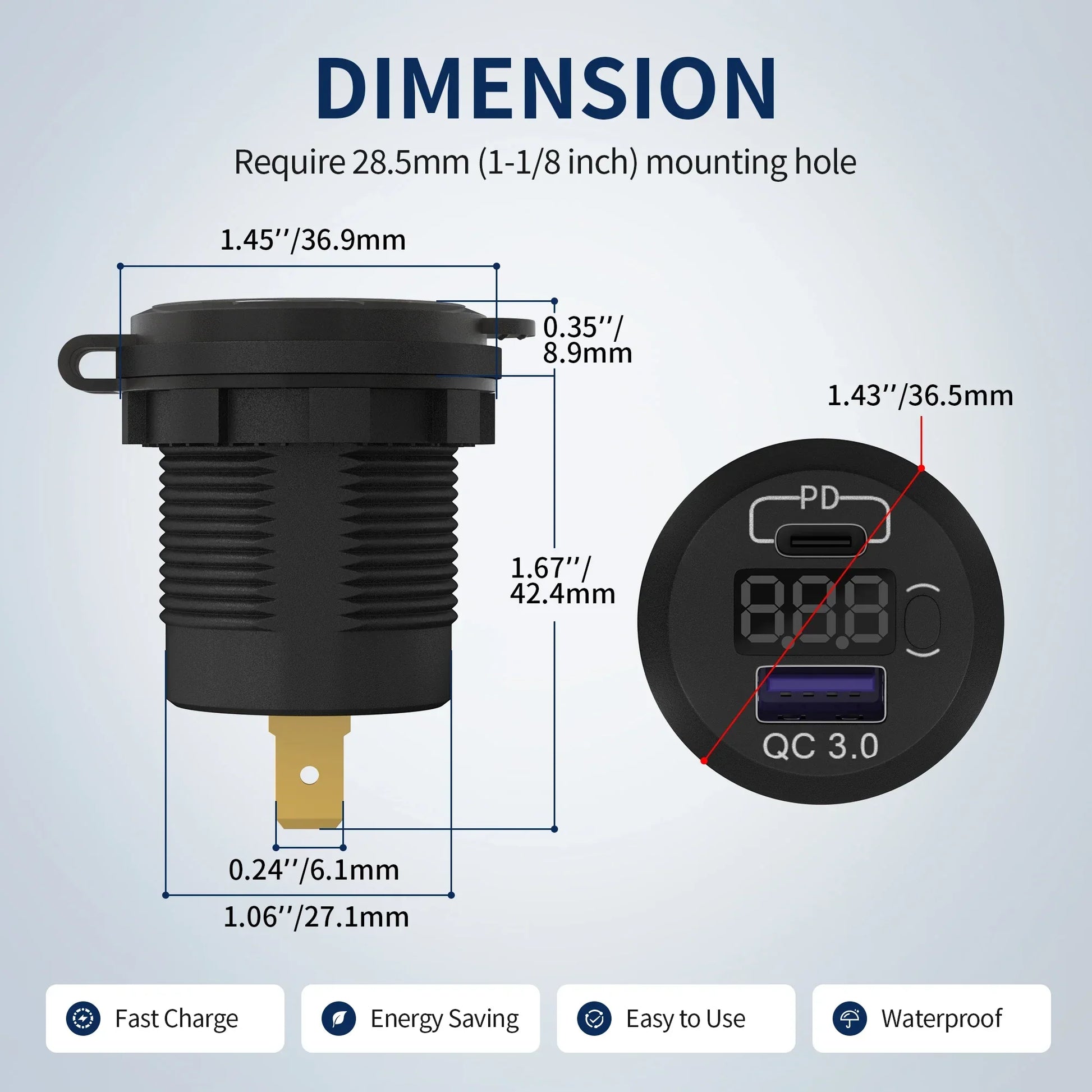 48W Dual USB Car Charger Socket with Voltmeter Peaceful Pleasures Health and Wellness
