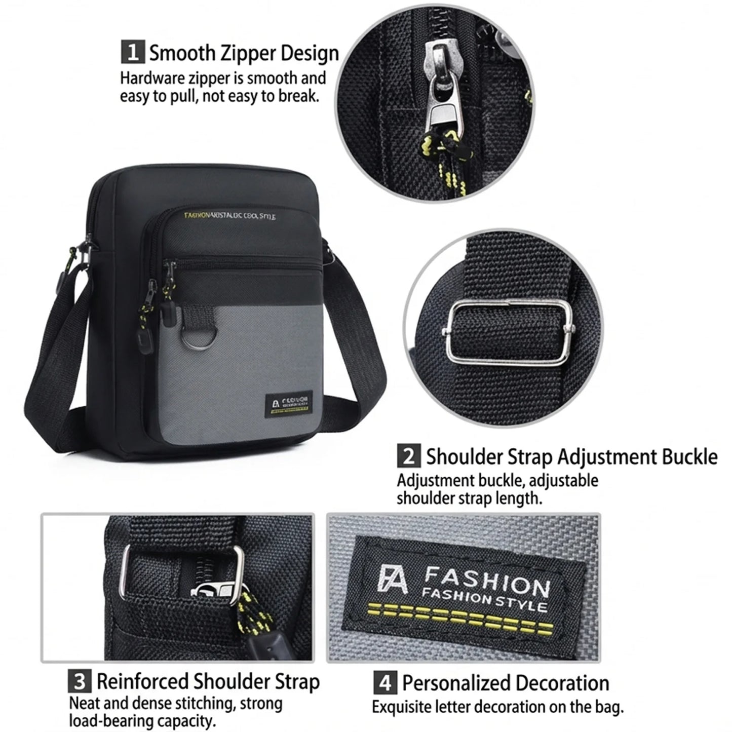 Waterproof Oxford Crossbody Bag Men Shoulder Bag Multi Layer Design Adjustable Strap Commuter Travel Lightweight Durable Peaceful Pleasures Health and Wellness