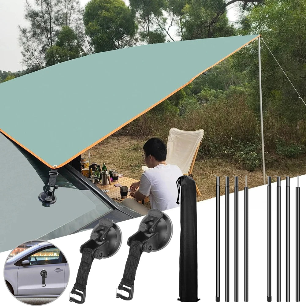 Car Tent Telescopic Pole with 2/4Pc Suction Cup Adjustable Aluminium Alloy Tent Rods for Trailor Hiking Camping Awning Shelters Peaceful Pleasures Health and Wellness