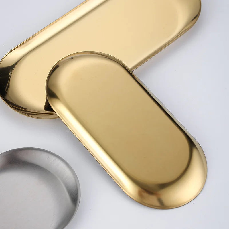 Nordic Style Dessert Dining Plate Nut Cake Fruit Plate Gold Silver Stainless Steel Towel Tray Snack Western Steak Kitchen Plate Peaceful Pleasures Health and Wellness