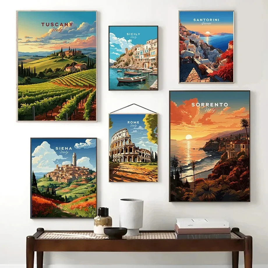 Europe Landscape Canvas Wall Art | Italy Greece France Poster Canvas Wall Art Peaceful Pleasures Health and Wellness