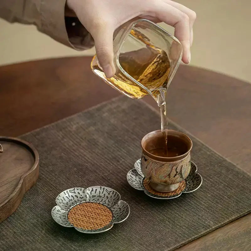 Woven Rattan Tea Coaster | Chinese Style Flower Home Decor Tea Coaster Peaceful Pleasures Health and Wellness