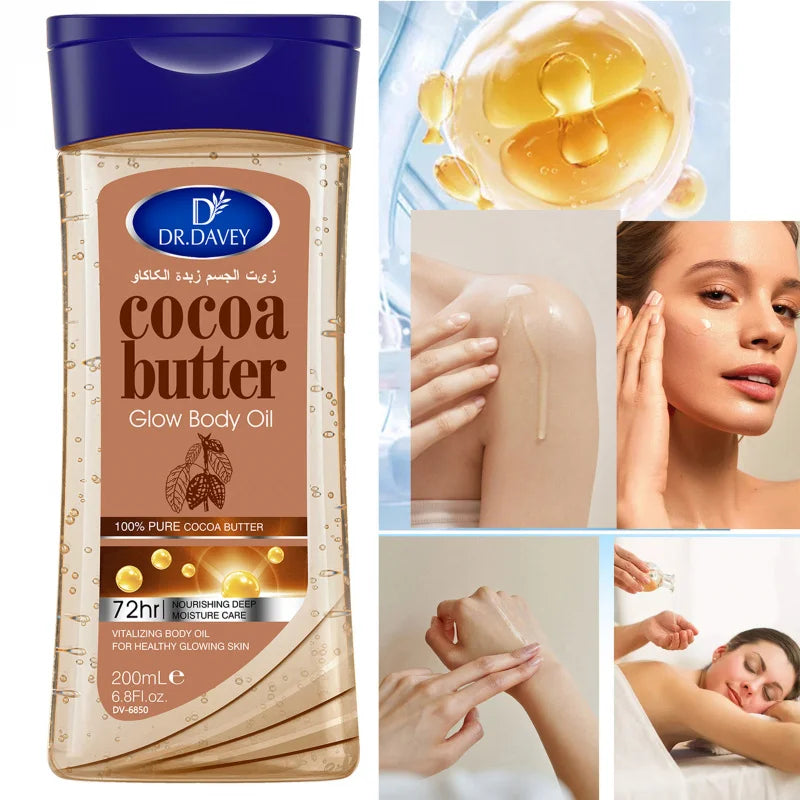 DR.DAVEY Cocoa Butter Glow Body Oil 2×200ml | Skin Moisturizer