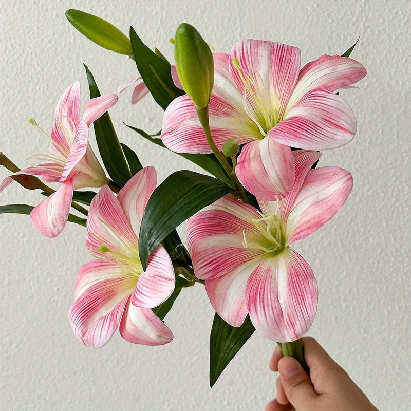 Real Touch Artificial Lily Flowers – 3 Heads Faux Lilies Decor